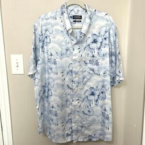 Chaps Go untucked Men’s Shirt Sz XXL Button Down 40% Modal Floral Tropical Blue